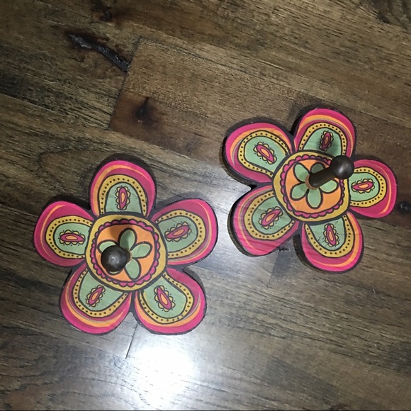wall hooks Accents Wood Painted Flower Wall Hooks Pair Girls Boho Poshmark